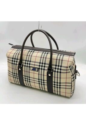 Burberry Beige Nova Check Duffel with Dark Brown Leather Trim